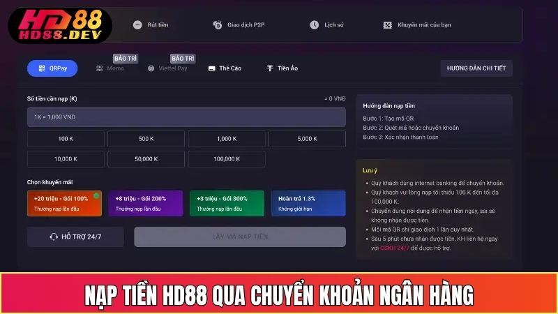 Nạp tiền HD88 qua chuyển khoản ngân hàng